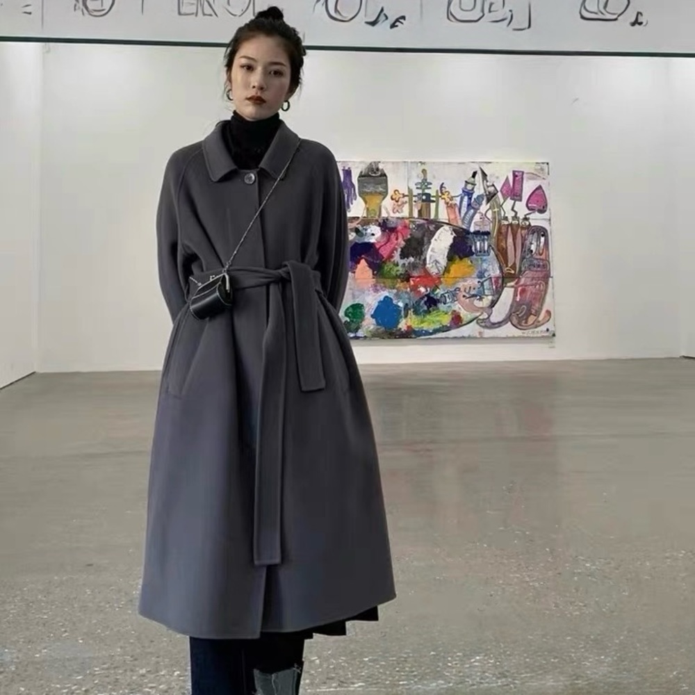 Elegant purple Belted Coat